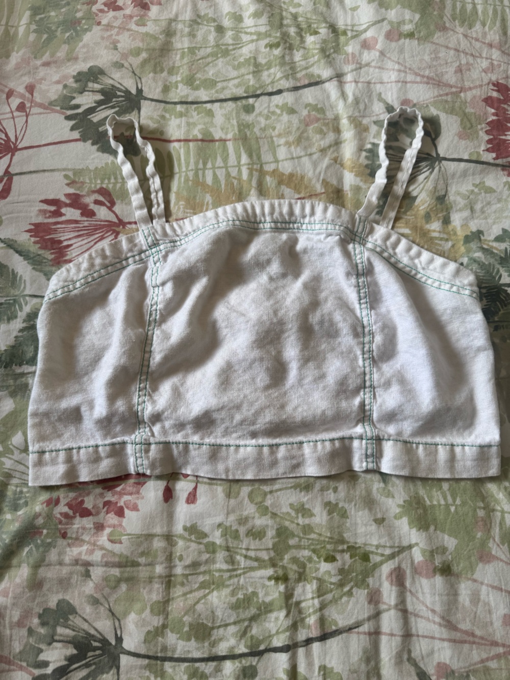 Akimi + Kin/Anthropologie White Cropped Tank Top with Mint Stitching